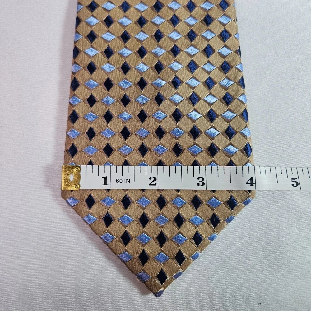 Geoffrey Beene 100% Silk Hand Made‎ Tie Geometric Gold 4